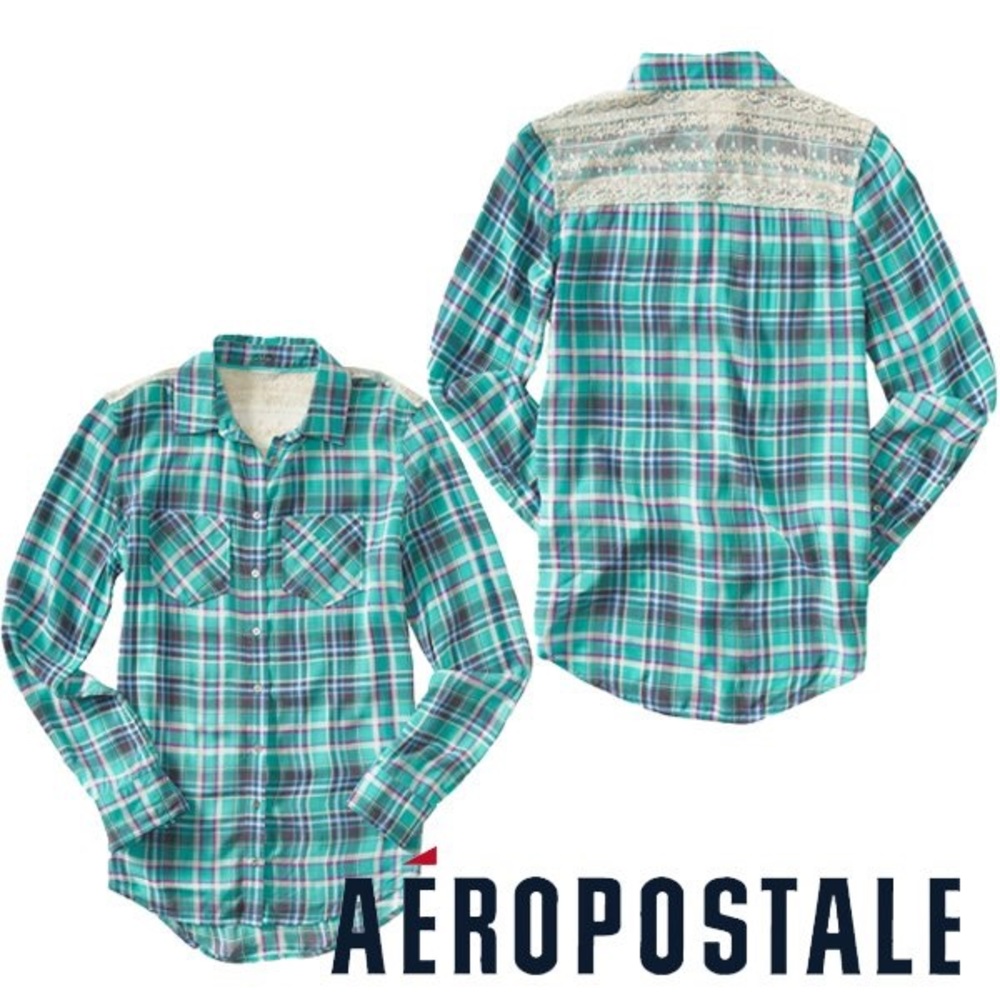 Aeropostale green Plaid shirt with lace back panel